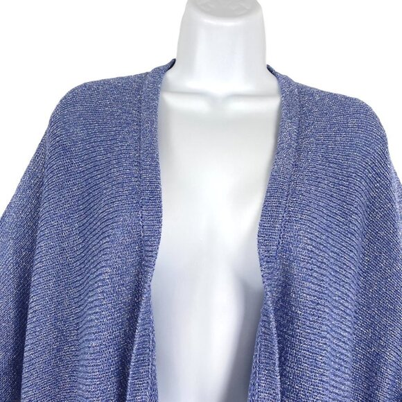Chico's Open Cardigan Sweater Blue Rayon Blend Metallic Women's Size 2 - Picture 3 of 6